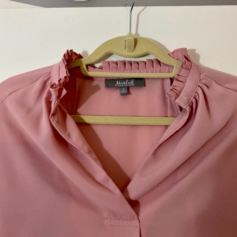 Pink ruffled neck blouse